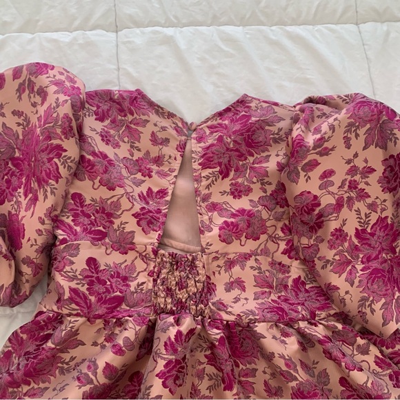Anthropology Floral Pink Mini Babydoll Dress with Puff Sleeves Size L - Picture 5 of 16